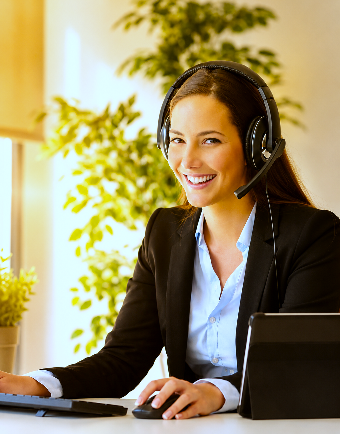http://Conseillère%20support%20Sinaaps%20avec%20casque-micro%20au%20téléphone%20avec%20un%20client%20TPE/PME
